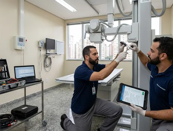 Equipe técnica Reparar em sala de raios-X